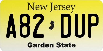 NJ license plate A82DUP