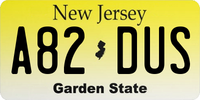 NJ license plate A82DUS