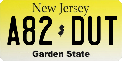 NJ license plate A82DUT