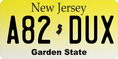 NJ license plate A82DUX