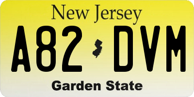 NJ license plate A82DVM