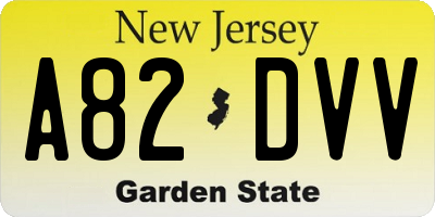 NJ license plate A82DVV