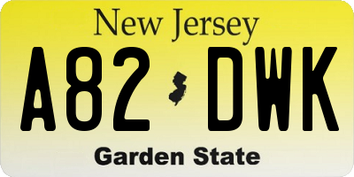 NJ license plate A82DWK