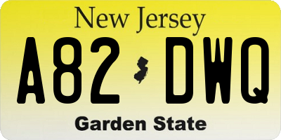 NJ license plate A82DWQ