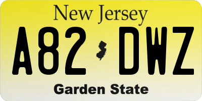 NJ license plate A82DWZ