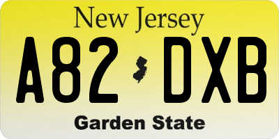 NJ license plate A82DXB