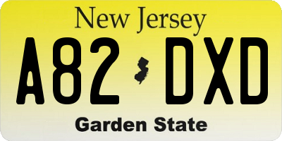 NJ license plate A82DXD