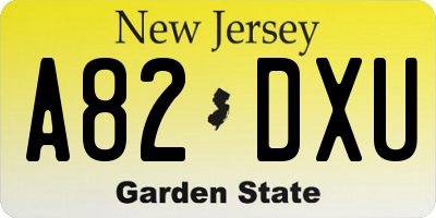 NJ license plate A82DXU
