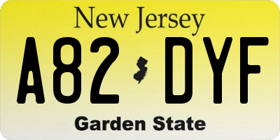 NJ license plate A82DYF