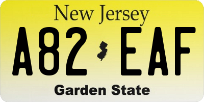 NJ license plate A82EAF