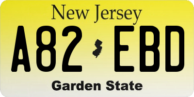NJ license plate A82EBD