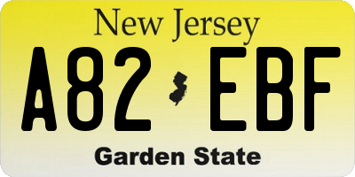 NJ license plate A82EBF