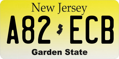 NJ license plate A82ECB