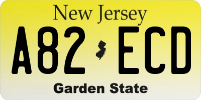 NJ license plate A82ECD