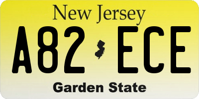 NJ license plate A82ECE