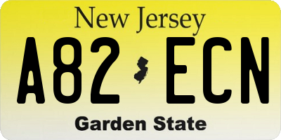 NJ license plate A82ECN