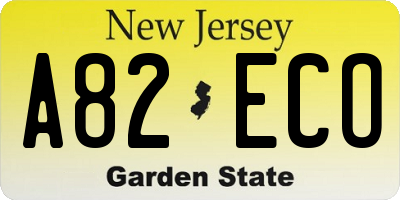 NJ license plate A82ECO