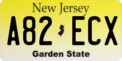 NJ license plate A82ECX