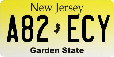 NJ license plate A82ECY