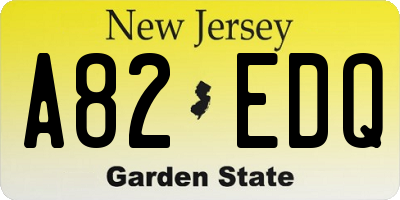 NJ license plate A82EDQ