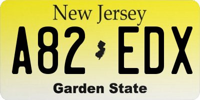 NJ license plate A82EDX