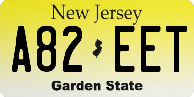 NJ license plate A82EET