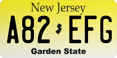 NJ license plate A82EFG