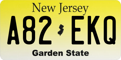NJ license plate A82EKQ