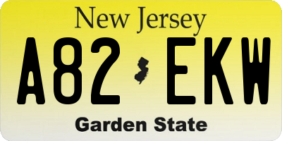 NJ license plate A82EKW