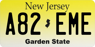 NJ license plate A82EME