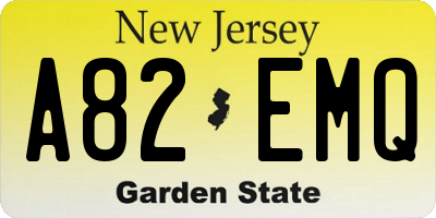 NJ license plate A82EMQ