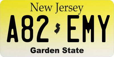 NJ license plate A82EMY