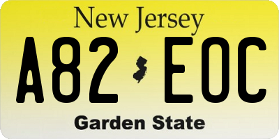 NJ license plate A82EOC