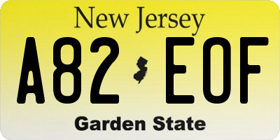 NJ license plate A82EOF