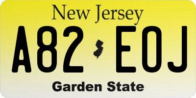 NJ license plate A82EOJ