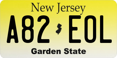 NJ license plate A82EOL