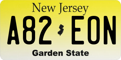 NJ license plate A82EON