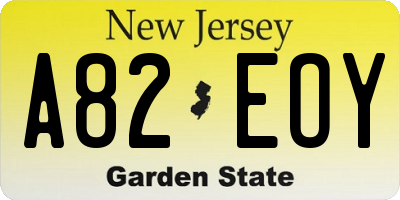 NJ license plate A82EOY