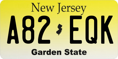 NJ license plate A82EQK