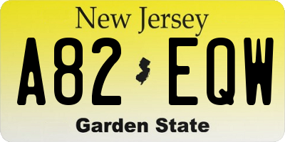 NJ license plate A82EQW