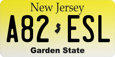 NJ license plate A82ESL