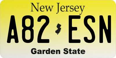 NJ license plate A82ESN