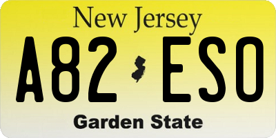 NJ license plate A82ESO