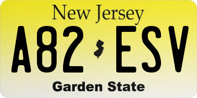 NJ license plate A82ESV