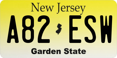 NJ license plate A82ESW