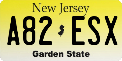 NJ license plate A82ESX