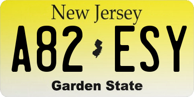 NJ license plate A82ESY