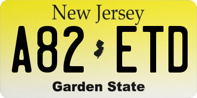 NJ license plate A82ETD
