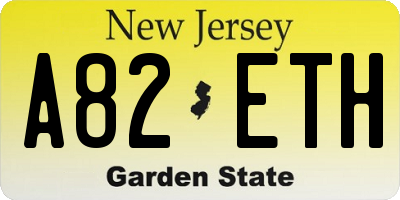 NJ license plate A82ETH