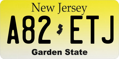 NJ license plate A82ETJ